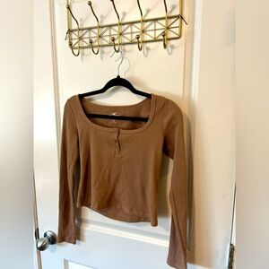 Long sleeve Waffle Light brown Top
